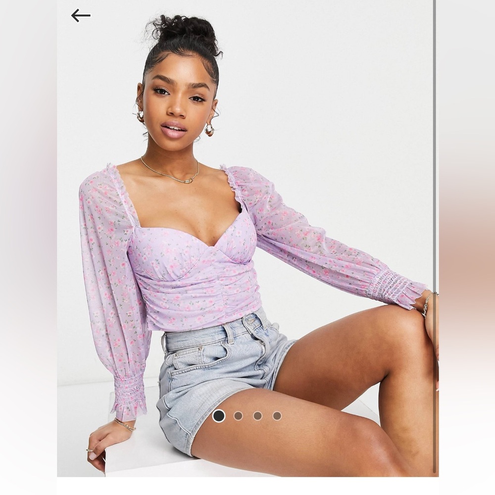 cropped sweetheart neckline cupped mesh floral top